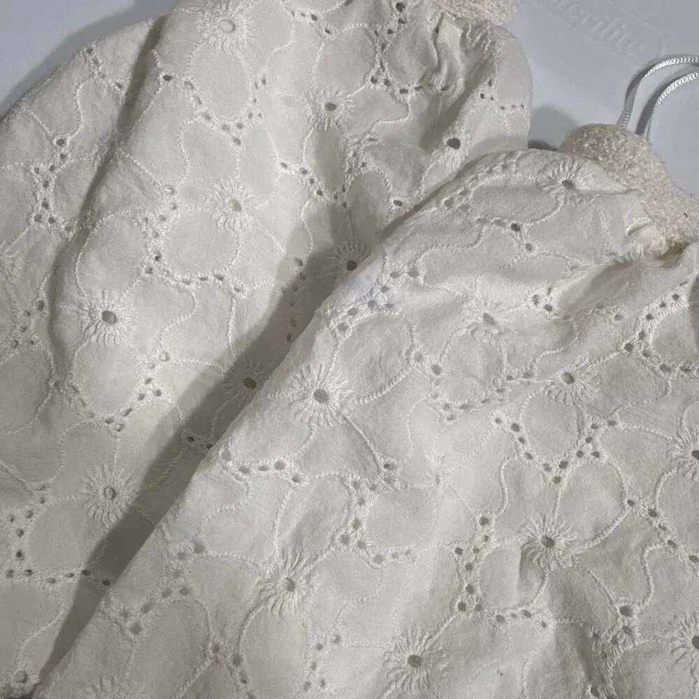 Zara crochet white cropped top with puff sleeves Small Cottagecore Festival vibe